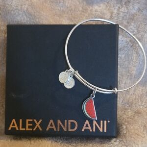 Alex and Ani Silver Bracelet with Red Watermelon Charm